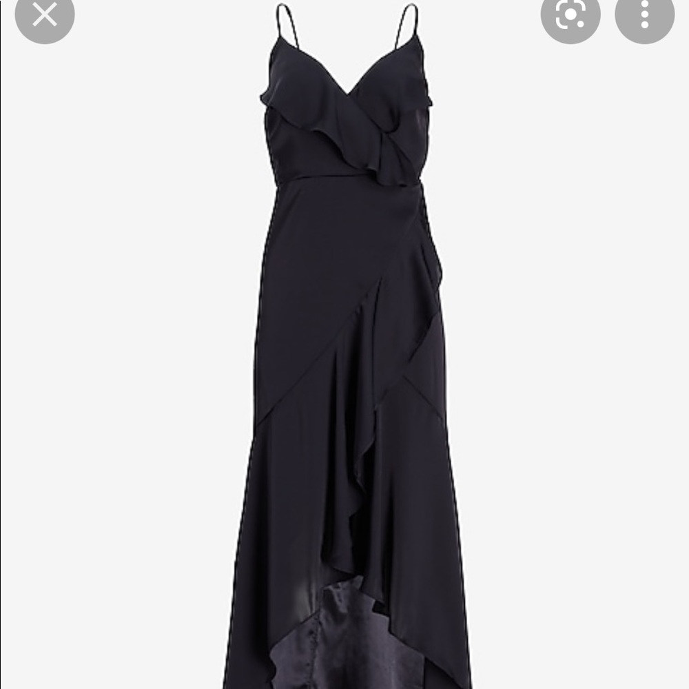 Express Satin Ruffle Wrap MIDI Dress